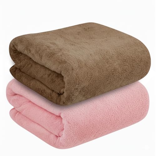 Image of Dribble Coral Fleece Weft Knitting 400 GSM Bath Towel 70 cm x140 cm | Ultra Soft, Quick Dry, Highly Absorbent | Lightweight & Skin-Friendly Towel for Bathroom, Gym & Travel, (Pink /Brown, Pack of 2)