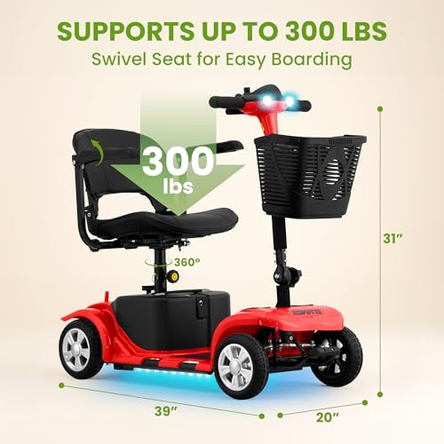 Image of Mobility Scooter for Seniors, Mobility Scooters for Adults, Powered Mobility Scooters, Foldable Motorized Electric Scooter for Adult, Lightweight Folding Electric Wheelchair, Load 300Lbs (R100 Red)