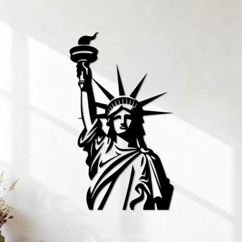 Silhouette de la Statue de la Liberté tenant une torche le jour de l'Indépendance à New York, États-Unis Stickers muraux en PVC 34x58cm Décoration de...