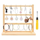 FaHuoJiuKa 3-Tier Wooden Display Stand with 18 Hooks, Square Wood Jewelry Organizer for Keys, Earrings, Necklaces, Home and Retail Use