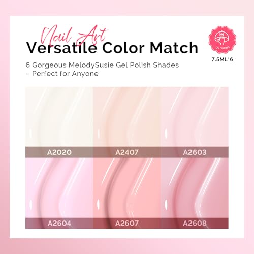 Image of MelodySusie Pastel Pink Gel Nail Polish Set - 6 Colors Nude Pink Milky White Soak Off UV LED Gel Polish Gift for Women Nail Art Manicure Salon DIY Nail Design Decoration at Home