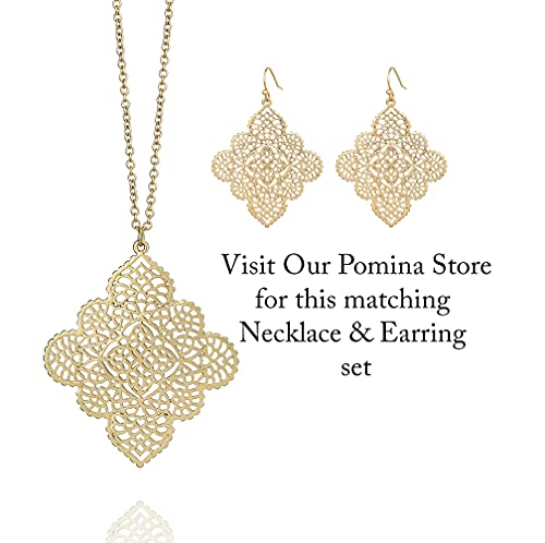 Pomina Gold Silver Geometric Filigree Pendent Long Necklace Casual Sweater Gold Chain Necklaces For Women (Worn Gold) #TOP5