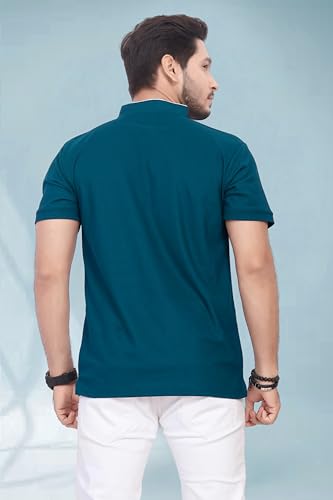 Image of BAGHADBILLO Men's and Boy's Polyster T-Shirt with Mandarin Collared Neck Half Sleeves Closuer Button and Regular Fit | Polo t Shirt for Man