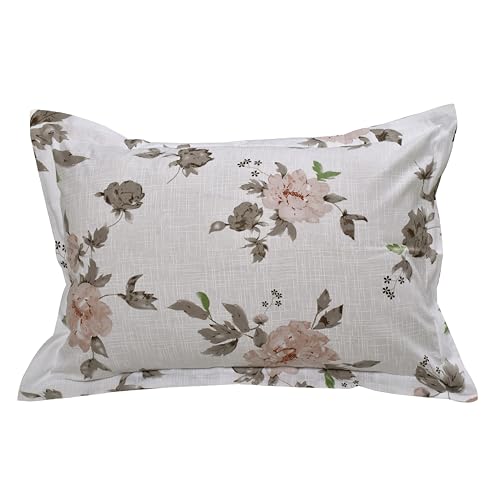 Image of Huesland by Ahmedabad Cotton 144 TC Bedsheet for Single Bed with 1 Pillow Cover | White, Dusty Rose & Dull Brown