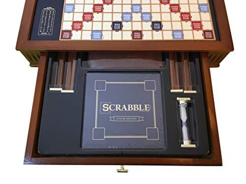 Scrabble Trophy Edition by WS Game Company | Deluxe Rotating Wooden Game Cabinet with Integrated Storage, Raised Letter Tile Grid, and Faux-Ivory Tiles | Premium Collector's Game Set for 2-4 Players - Thumbnail 7