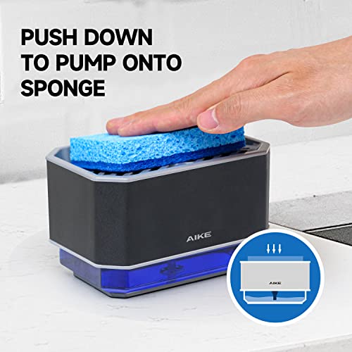AIKE Dish Soap Dispenser for Kitchen with Sponge, Stainless Steel Washing up Liquid Dispenser, 240ML Dishwashing Soap Pump Dispenser, Matte Black - Image 2