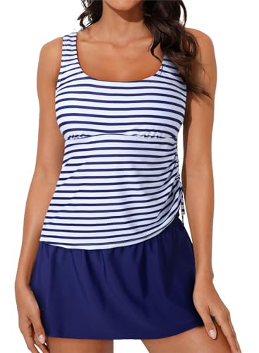 Aleumdr Womens Swimsuits Swim Dress Tankini Swimsuits for Women Two Piece Skirted Bathing Suit Square Neck Tankini Tops with High Waisted Dress 2025 Swimwear Blue Small