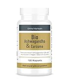 Bio Ashwagandha KSM-66 & Curcuma, 120 vegane Kapseln, 100% Premiumrohstoff in Bioqualität, hochdosiert mit 2100 mg Ashwagandha & 1800 mg Curcuma pro Tag, Made in Germany