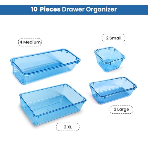 Image of ALOXE Drawer Organizer Makeup Organizer Box Blue Multipurpose Drawer Organisers Storage Box For Cosmetic, Jewellery, Office, Kitchen Items (10 Pcs)