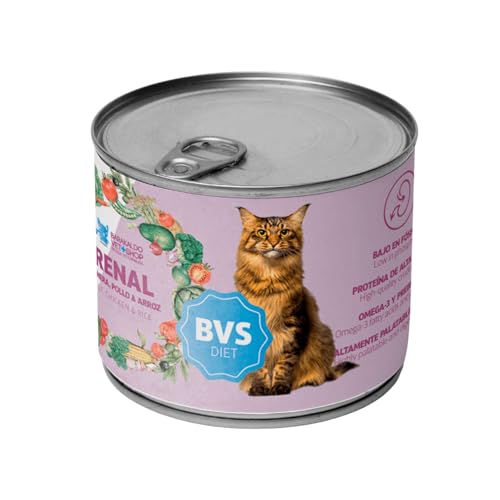 BVS Vet Shop | Diet Renal Ternera y Pollo Lata para Gatos | Adecuado para apoyar la función renal, Bajo Contenido en fósforo | 6 unid. x 150 gr