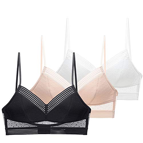 3 Pcs Lax Chic Lace U Back Lifting Bra,Deep V No Steel Ring Invisible Underwear,Low Back Wireless Support Comfort Lifting Bra Three Colors L (36/80abc)