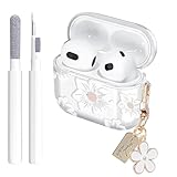 Aircawin for Airpods 4 Case Clear,Cute Camellia Design for Airpod 4 Cover,Shockproof Soft TPU Accessories with Flower Keychain and Cleaning Pen for AirPods 4th Generation Case for Women Girls-Clear