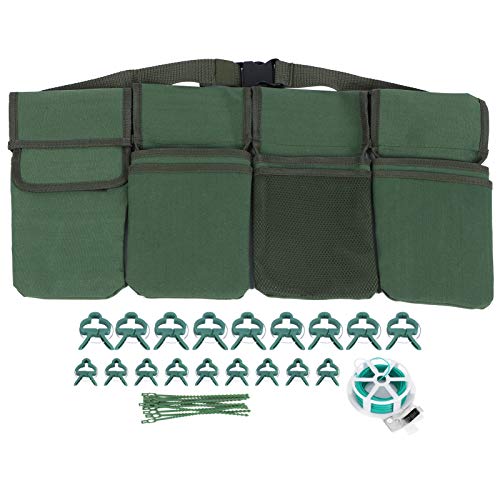QERLONG Waterproof Gardening Waist Bag, Adjustable Belt, Tool Organizer, 4 Pockets, Plant Support Clips, for Gardeners, Climbing Plant Accessories