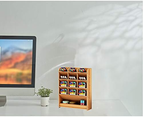 Wooden Pen Holder Storage Box, Multifunctional Desk Organiser Desk Tidy Pen Holder for Home, Office and School (Cherry Color)