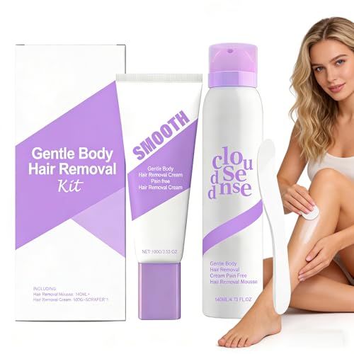 Gentle Body Hair Removal Kit Pain Free Includes Mousse 140ml and Cream 100g with Scraper