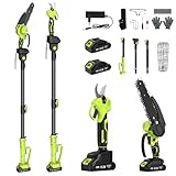 Kit de Tijeras de Podar Telescópicas y Motosierra Telescópica a Batería, 4 Cadenas para Jardines Arbusto y Ramas