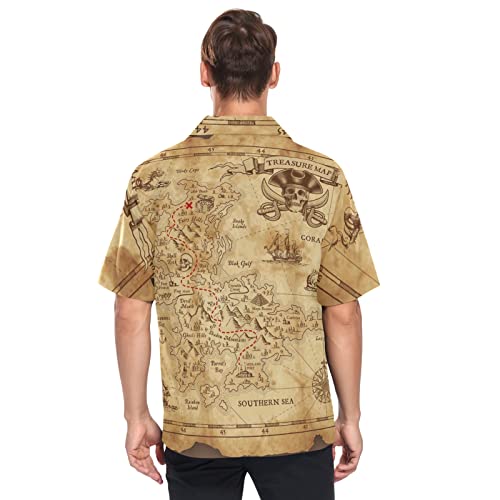 Men's Hawaiian Shirts Retro Antique Pirates Adventure Treasure Map Compass Short Sleeve Beach Shirt Button Down Summer Shirts4