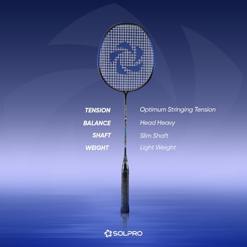 Image of SOLPRO Vanguard 8 Aluminium Badminton Racket for Beginners & Intermediate, Adult & Kids Shuttle Bat with Full Cover Bag, Lightweight Racket with Durable Frame for Practice & Match