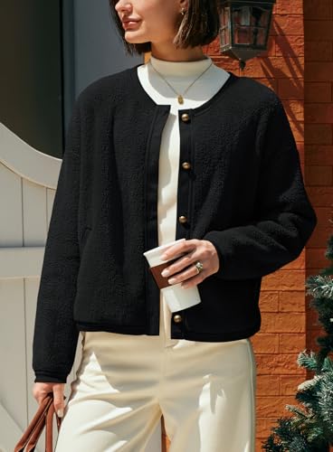 Image of Yanekop Womens Sherpa Jacket Button Down Fleece Winter Coat Fuzzy Jackets Chunky Cardigan Sweaters Open Knit Sweater
