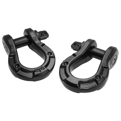AyA Gear Shackles 3/4" D Ring Shackle (2 Pack) 77,000Ibs(35T) Break Strength with 7/8" Screw Pin and Shackle Isolator & Washers Kit for Tow Strap Winch Off Road Vehicle Recovery Black Cover