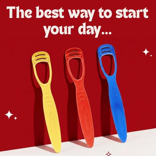 Image of MAXI Handle Tongue Cleaner for Adults & Kids with Travel Case | BPA Free, Multicolor Plastic Tongue Scraper for Oral Hygiene, Removes Bad Breath & Bacteria, Easy Grip Handle (Pack of 6)