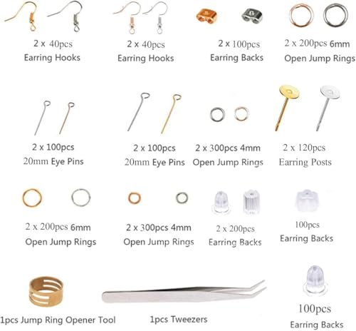 Miniatura 2 de Naturezhen 3600 Piezas Kit Para Hacer Pendientes - Accesorios Joyería Completo Con Anillos Y Tuercas, Incluye Caja De Almacenamiento, Material Hipoalergénico Para Principiantes Y Profesionales