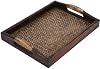 Bandeja de Servir Rectangular de Ratán Tejido a Mano con Manijas, Bandeja Decorativa de 9 Pulgadas para Desayuno, Bebidas, Bocadillos para Comedor/Mesa de Centro 2