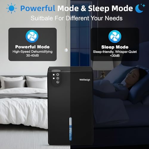 Image of 98 OZ Small Dehumidifier for Home 1000 Sq Ft, Quiet Dehumidifier with Drain Hose, Auto Shut-Off, Sleep Mode, 7-Color Light for Basement, Bedroom, Bathroom, Closet, RV (Pure Black)