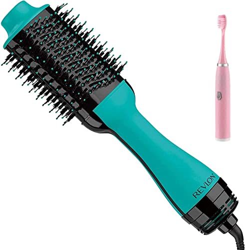 REVLON Salon One-Step Original 1.0 Hair Dryer and Volumizer Hot Air Brush, Teal - Diffuser, Adjustable Heat Settings, Cool Tip, Dryer Attachment - BROAG Random Color Electric Toothbrush