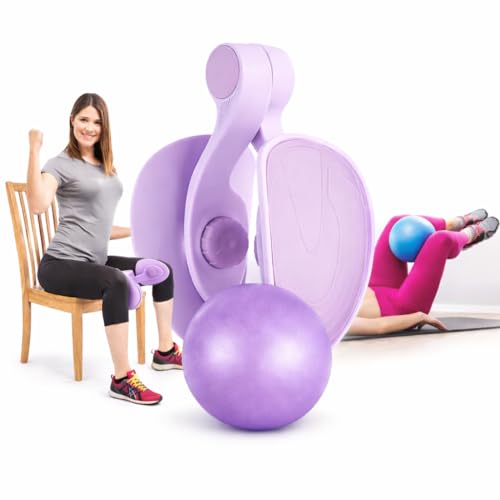 Redvant Pelvic Floor Trainer & Mini Exercise Ball Combo | Hip, Pelvis & Inner Thigh Exerciser + 9 Inch Yoga Pilates Ball | Home Gym Fitness Training Equipment for Men & Women