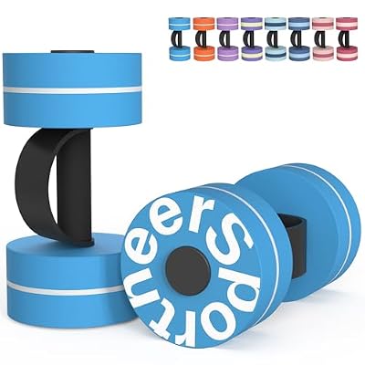 Sportneer Water Weights Aquatic Dumbbells: Pool Exercise Dumbbell Set of 2 EVA Foam Pool Weights with Handle Strip Aquatic Exercise Equipment for Water Aerobics Blue Pinstripe
