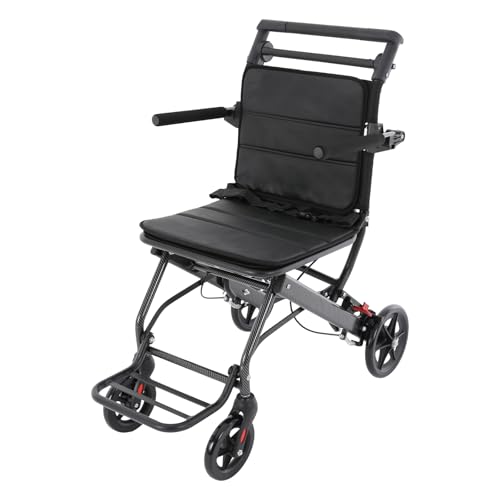 HuKaiL Silla de ruedas plegable, ligera y portátil, aluminio con reposabrazos de 270° y freno de mano, silla de ruedas de viaje de tránsito, con 100 kg, reposapiés para adultos, personas mayores, 50 x
