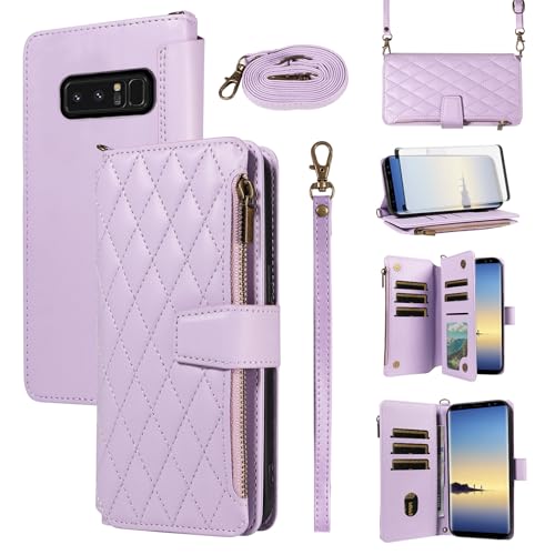 Étui Samsung Note 8 violet anti-rayure avec verre trempé et fentes cartes zippées