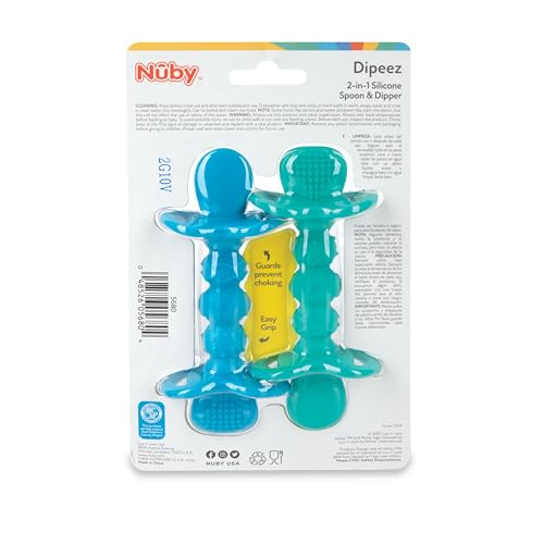 Miniatura 5 de Nuby Dipeez - Cucharas De Silicona 2 En 1, Paquete De 2, Azul Verde