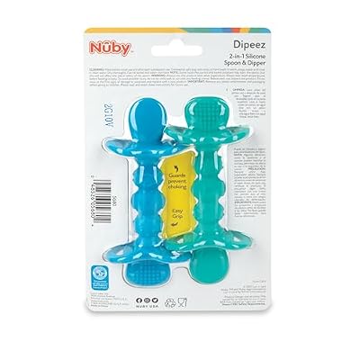 Nuby Dipeez 2 in 1 Silicone Spoons/Dipper, 2pk, Blue/Green