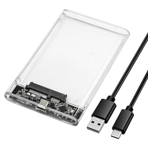 Quevati Baie externe pour disque dur 2,5 pouces USB-C 5G, USB 3.1 Ge1 SATA pour SSD 2,5 pouces et HDD jusqu'à 6 To, compatible UASP, avec port USB-C 3.1, sans outils