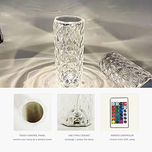 Zhoppy Crystal Lamp, Touch Control Rose Crystal Table Lamp With 16 Rgb Color Changing Dimmable Night Light, Led Lamps For Bedroom With Type C Port & Remote, Christmas Gift For Kids Teens Girls Boys #TOP3