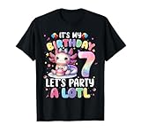 I'm 7th Birthday Girl Cute Axolotl 7 Year Old Bday Kids T-Shirt