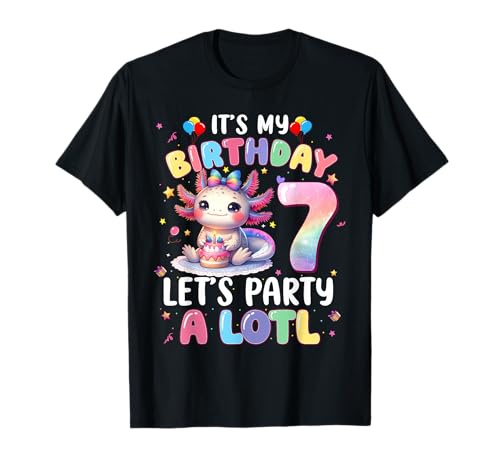 I'm 7th Birthday Girl Cute Axolotl 7 Year Old Bday Kids T-Shirt