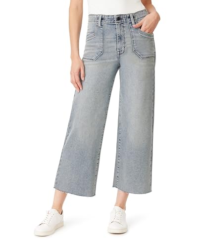 kensie Jeans for Women Vintage Luxe Denim High-Rise Patch Pocket Ankle Wide Raw Hem Leg 27-inch Inseam, Lora, 8