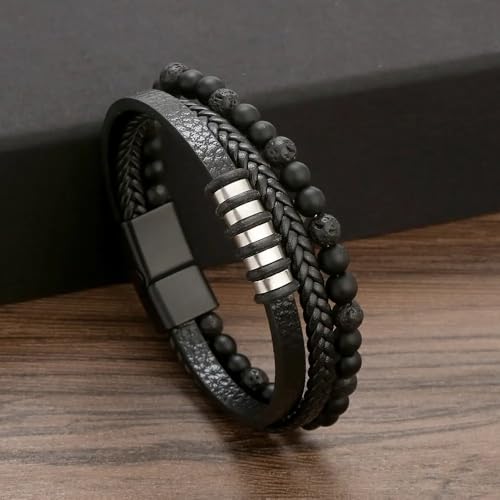 Image of Nakabh Titanium Steel Vegan Leather Micro Insert Bracelet for Men & Boys