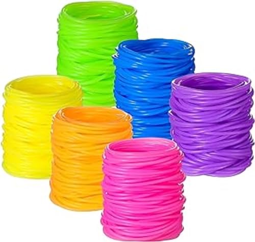 Sratte 300 Pcs Silicone Jelly Bracelets Bulk Rainbow Glow Neon Stretchable 80s Bracelets Multicolor Accessories Bands Hair Ties Glow in The Dark for Adults Women Party Favors