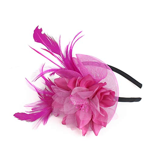 Fin86 Summer Feather Multicolor Womens Flower Derby Hats For Cocktail Ball Wedding Headband Colorful And Charming Hairwear Hot Pink #TOP9