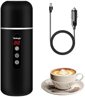 Electric Travel Kettle,12V/24V Car Coffee Warmer Kettle,Portable Hot Water Boiler,Small Hot Water Heater with Built-in Magnetic Induction Stirring