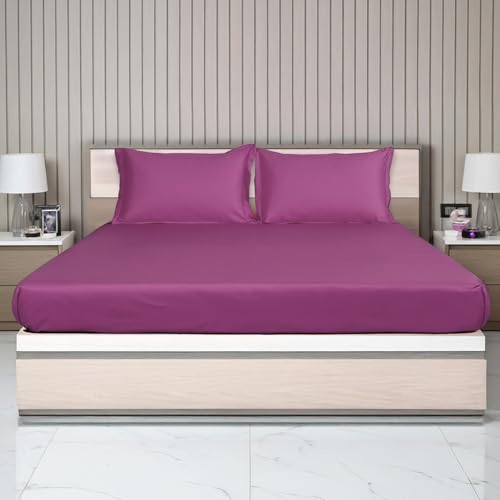 Image of LANE LINEN 400TC Super King Size Bedsheet with 2 Pillow Cases | 100% Cotton 3 Pc Bedding Set (2.74 M x 2.74 M) | Breathable & Wrinkle-Free | Sustainable & Eco Friendly Bedding Set (Violet)