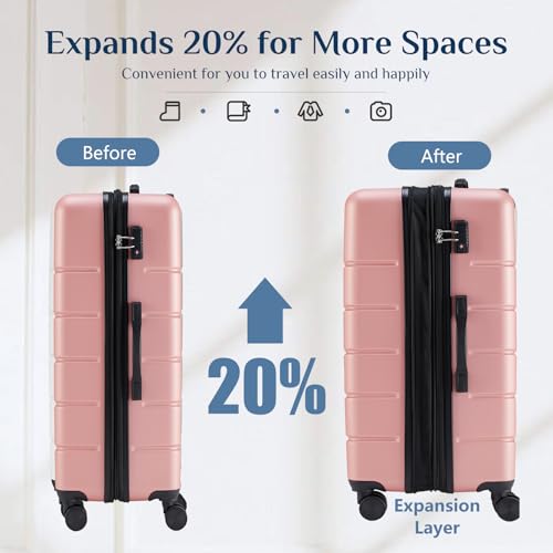 Image of OLIXIS 28 Inch Luggage, Hardside Checked Suitcase with Spinner Wheels, Lightweight ABS Hard Shell Travel Luggage, TSA Approved Lock, Expandable Large Suitcase for Business & Travel-Pink
