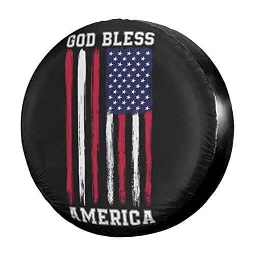Image of Delerain God Bless America Spare Tire Covers Waterproof Dust-Proof Spare Wheel Cover Universal Fit for Trailer, RV, SUV, Truck and Many Vehicle (17 Inch for Diameter 31 inch-33 inch)