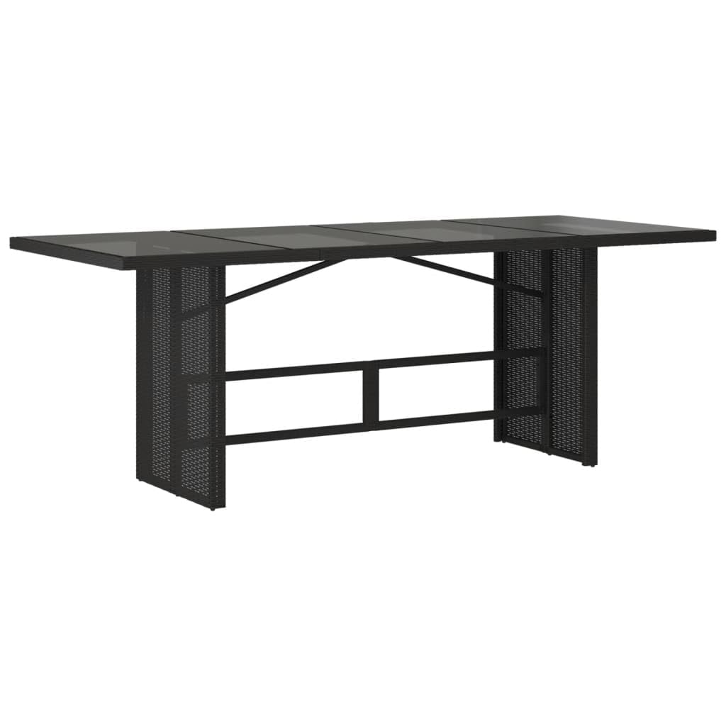 Stół ogrodowy ze szklanym blatem, czarny, 190 x 80 x 75 cm, polirattan, odporny na warunki atmosferyczne, odporny na działanie promieni UV, stal malowana proszkowo, stół balkonowy, stół