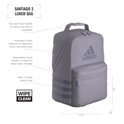 Image of adidas Unisex Santiago Lunch Bag, Insulated School Food Container Box Discontinued, Silver Dawn Grey /Silver Violet Purple /3.0, One Size