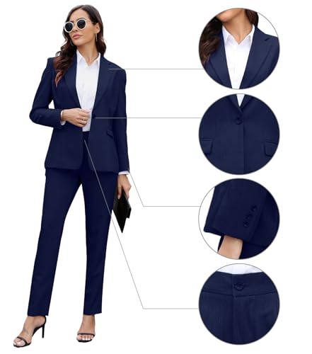 Women's Suit 2 Piece Slim Fit Formal Notched Lapel Lady Solid Work Outfits Casual Blazer Jacket Pants Set for Business Office - Image 5